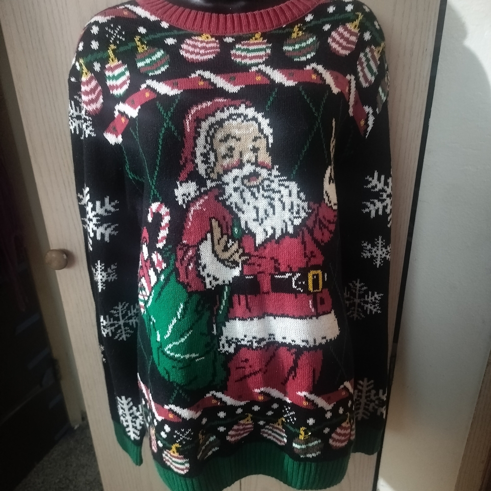 Ugly Christmas Sweater Santa Crewneck - Black, Red, Green